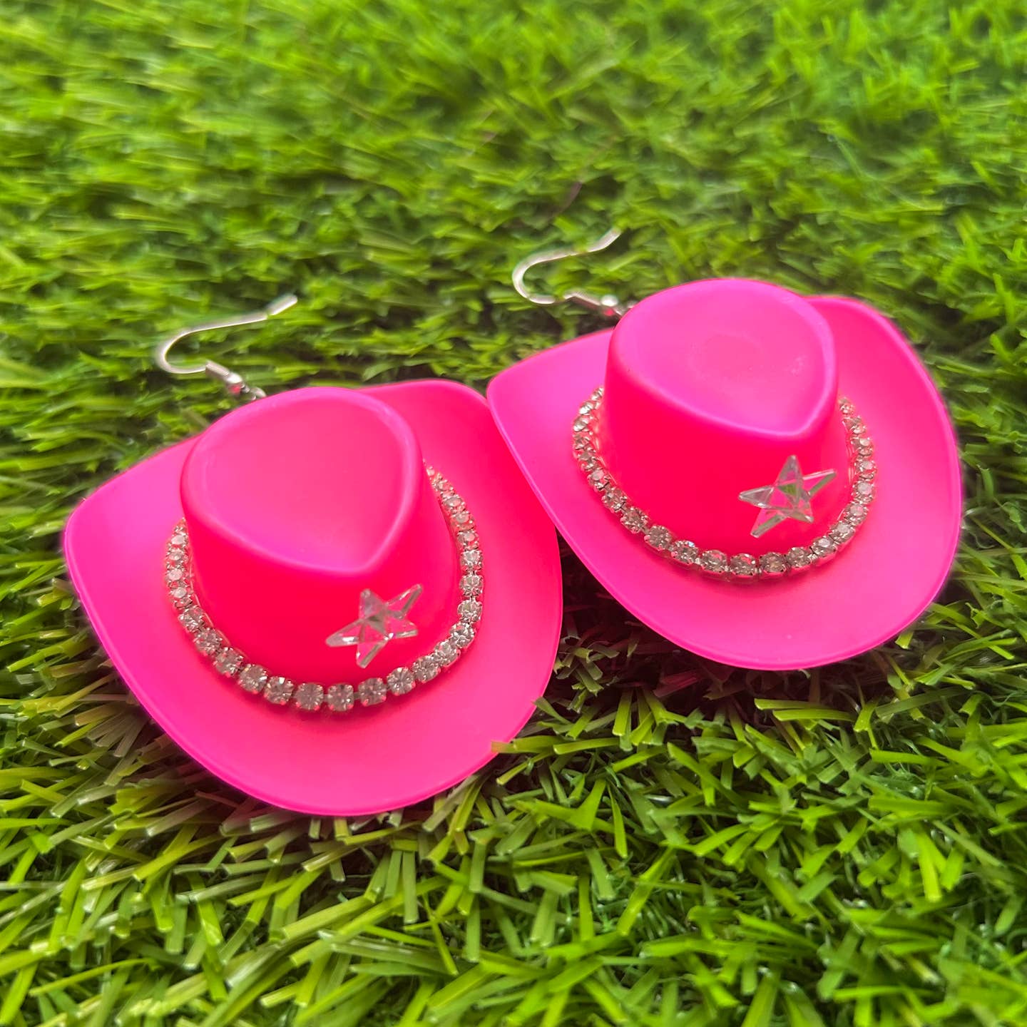 Pink Rhinestone Cowboy Hat Earrings