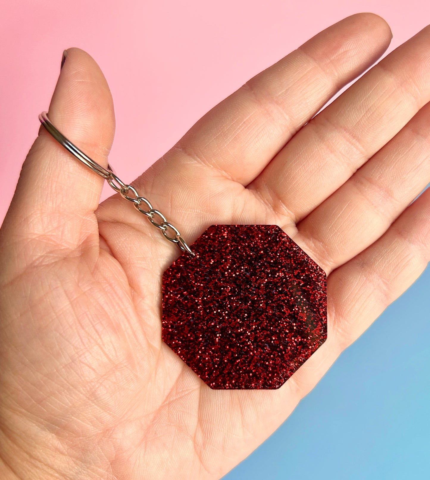 Glittery Stop Sign Keychain