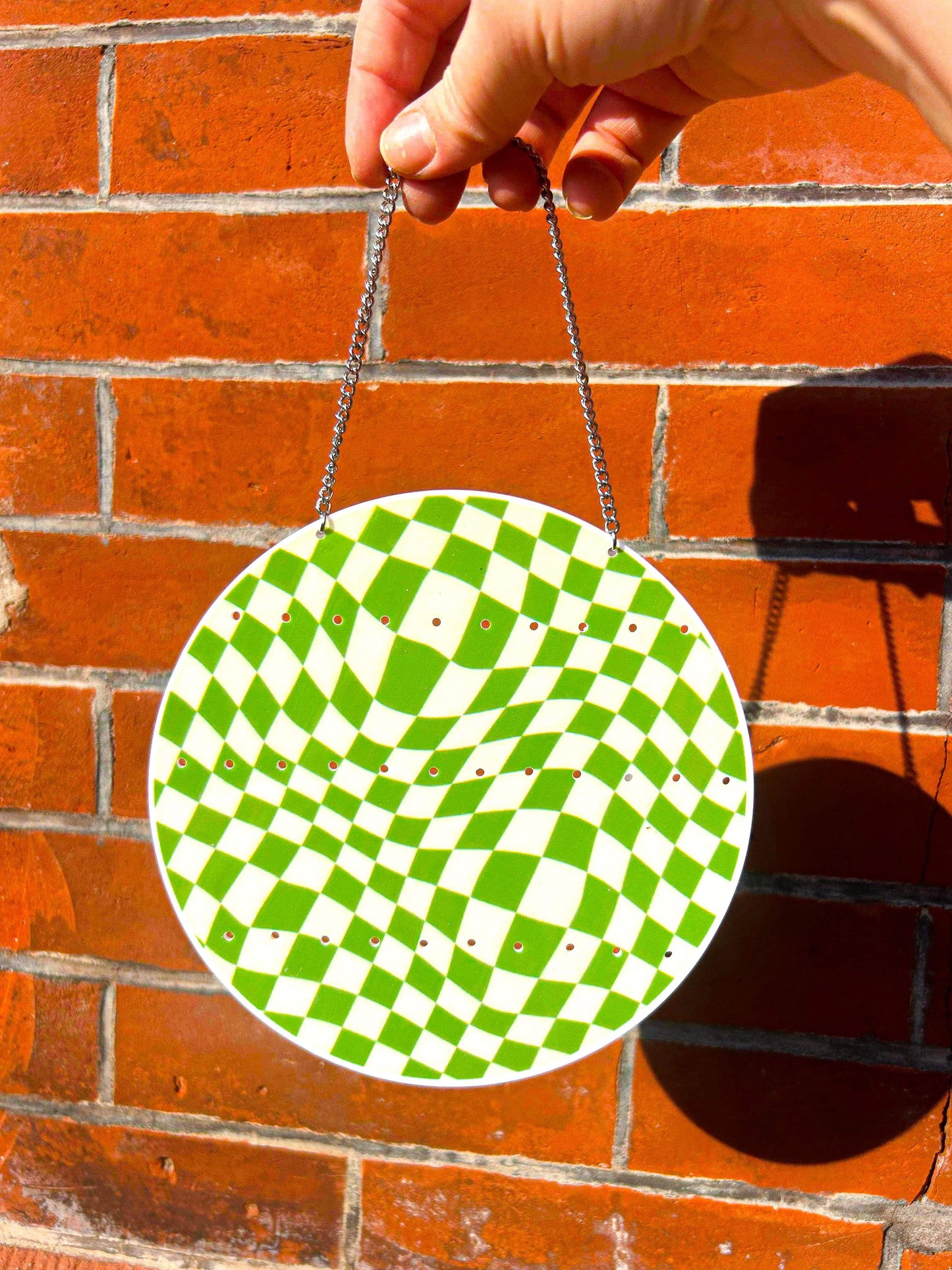 Green Checker Print Earring Holder