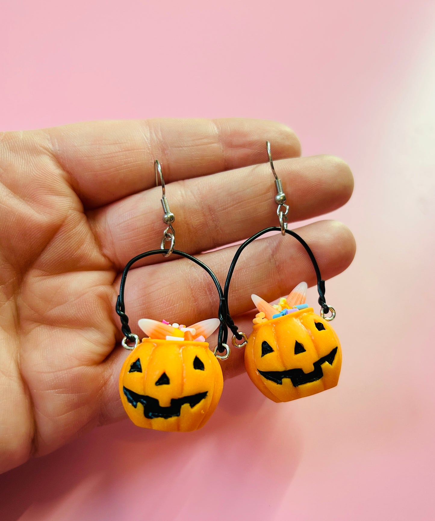 Pumpkin Trick or Treat Bucket Earrings