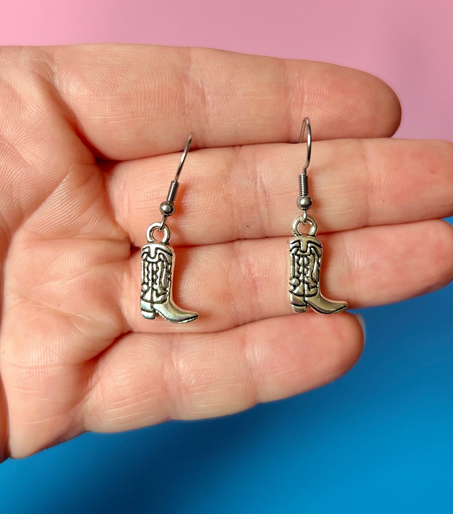 Silver Cowboy Boots Earrings