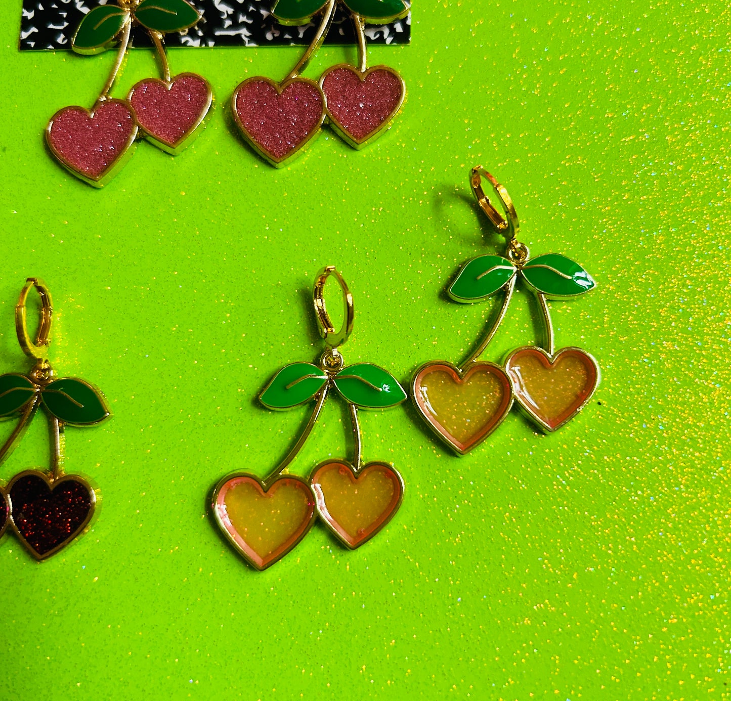 Gold Heart Cherry Earrings