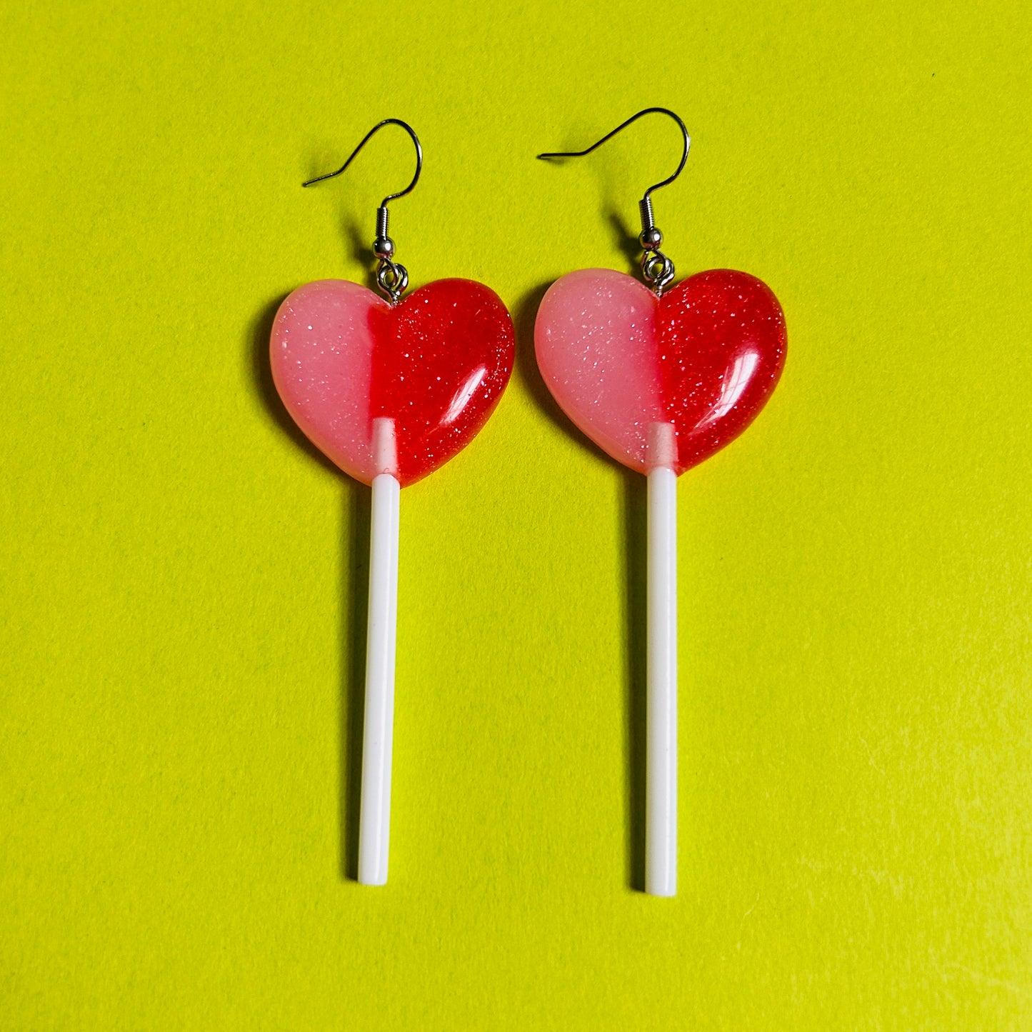Red and Pink Heart Lollipop Earrings