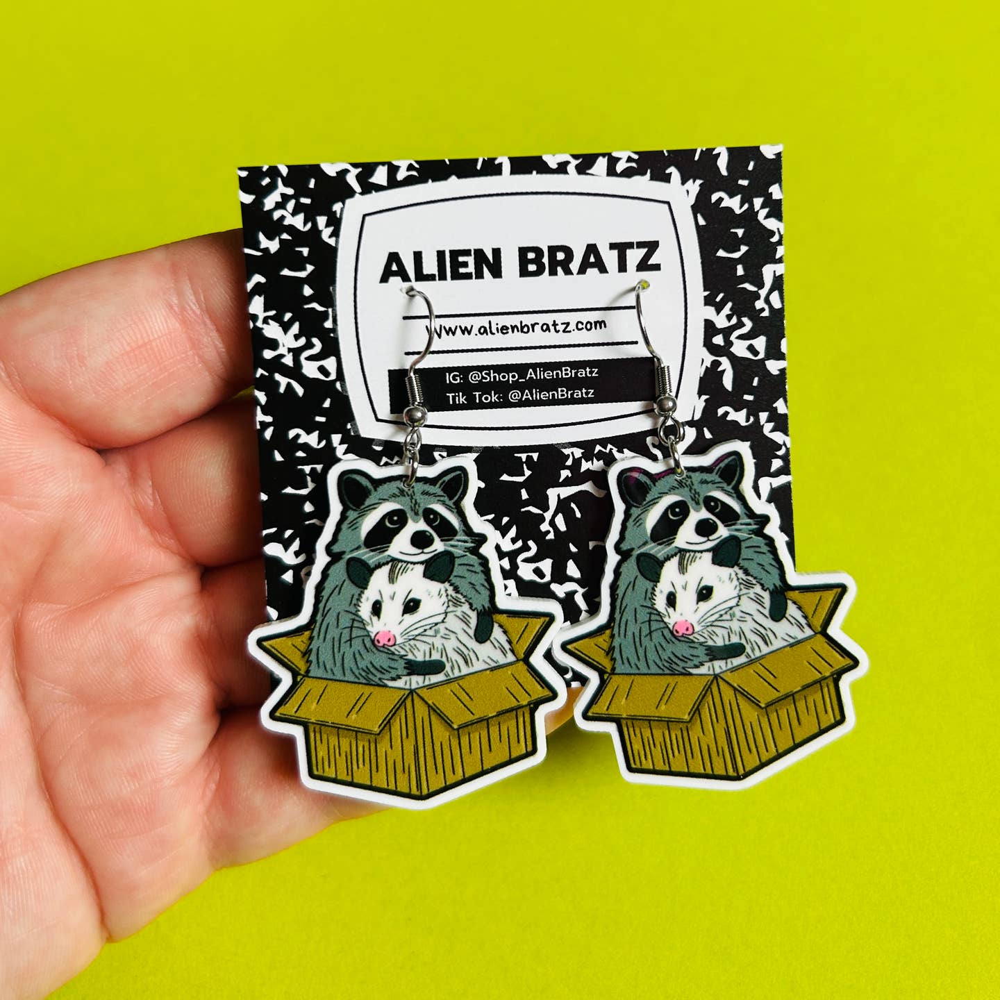 Possum and Raccoon Earrings Or Necklace