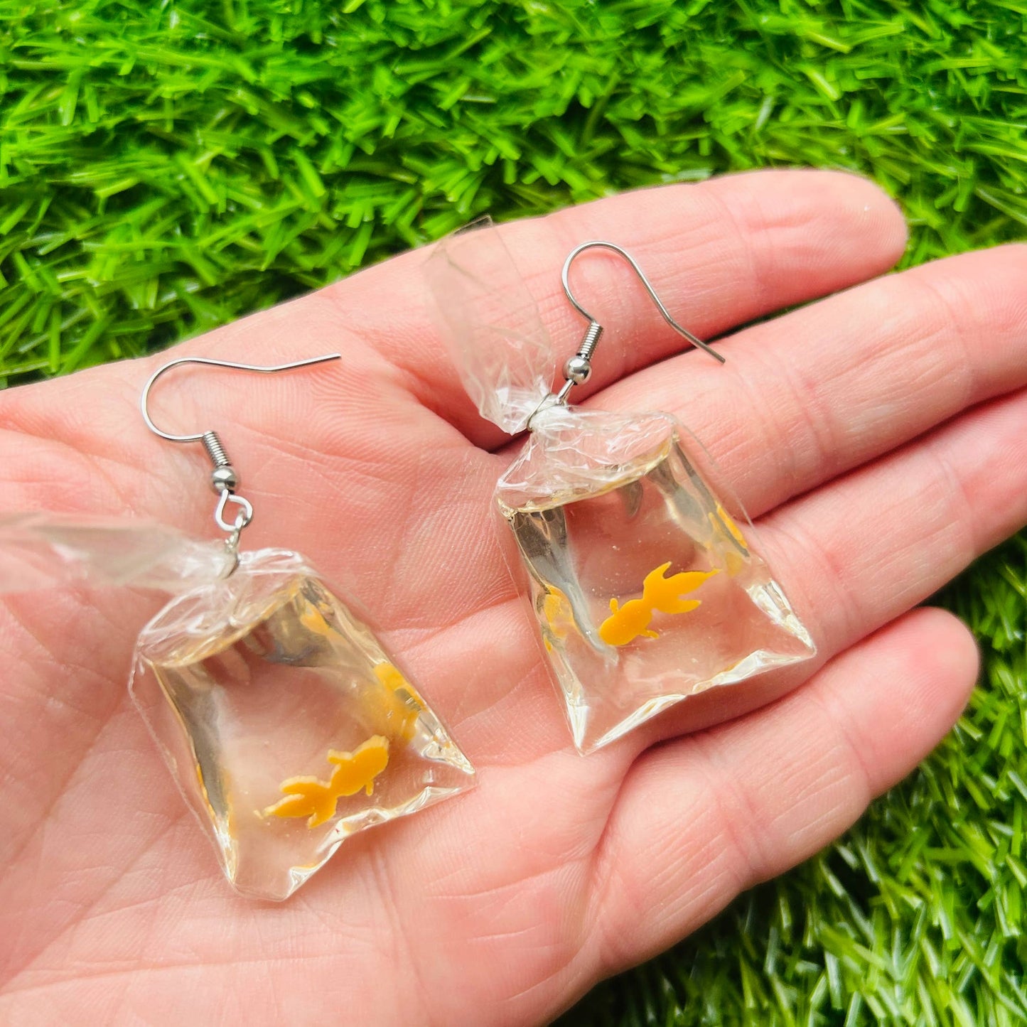 Yellow Goldfish In A Bag Earrings
