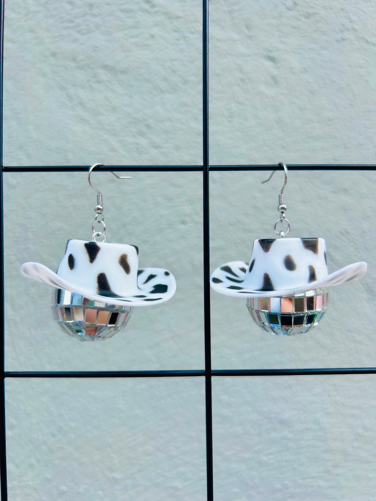 Cow Print Cowboy Disco Ball Earrings