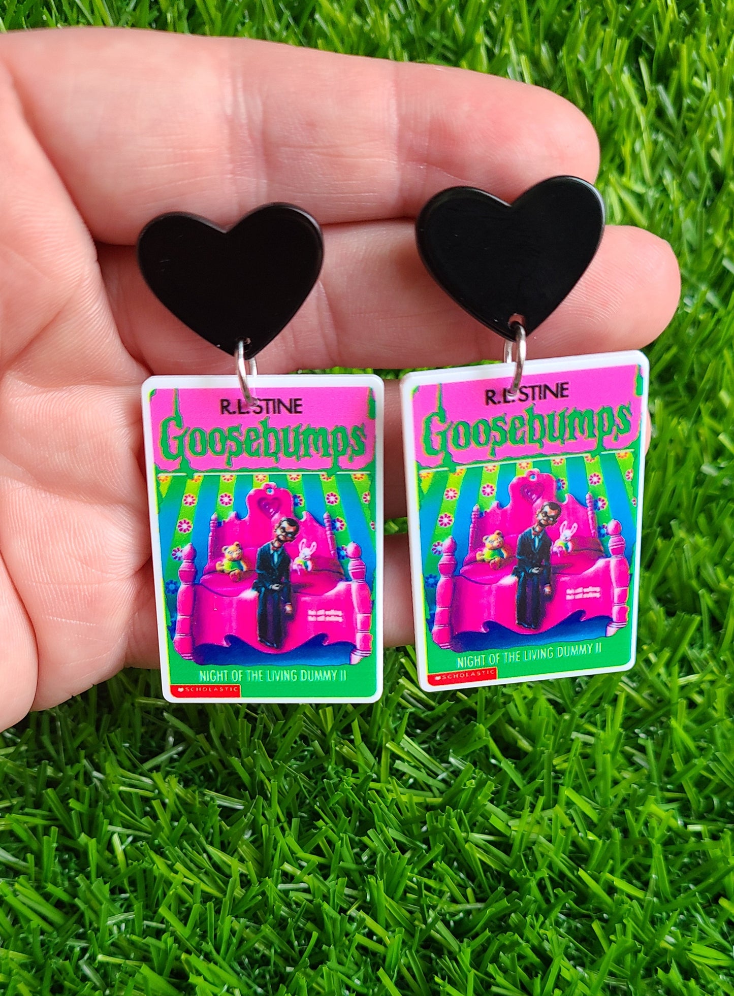 Goosebumps Book "Night Of The Living Dummy 2" Heart Stud Earrings