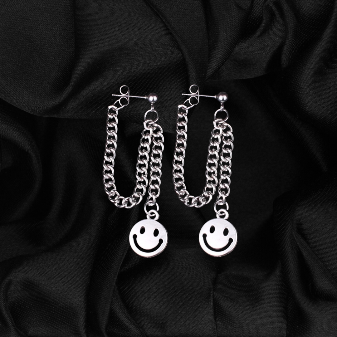 Smiley Face Chain Stud Earrings