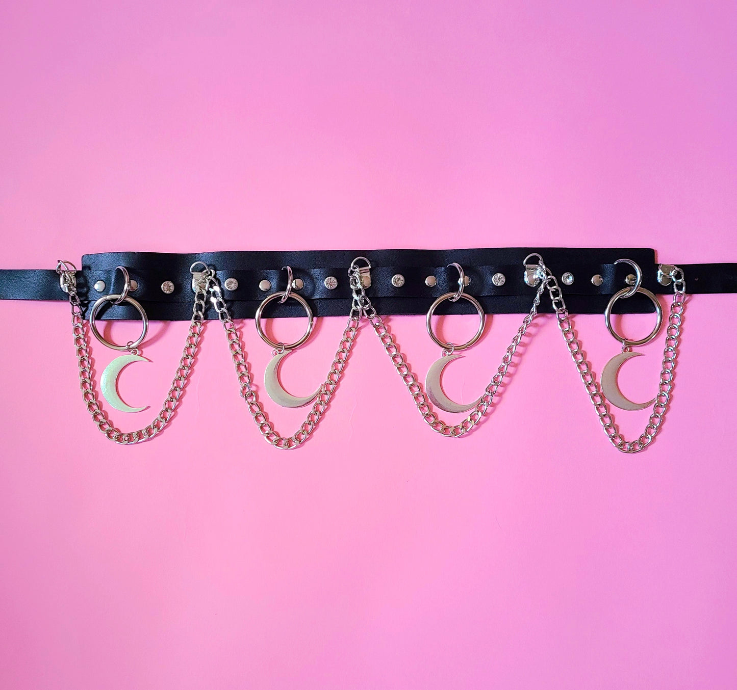 Black Faux Leather Moon Chain Belt