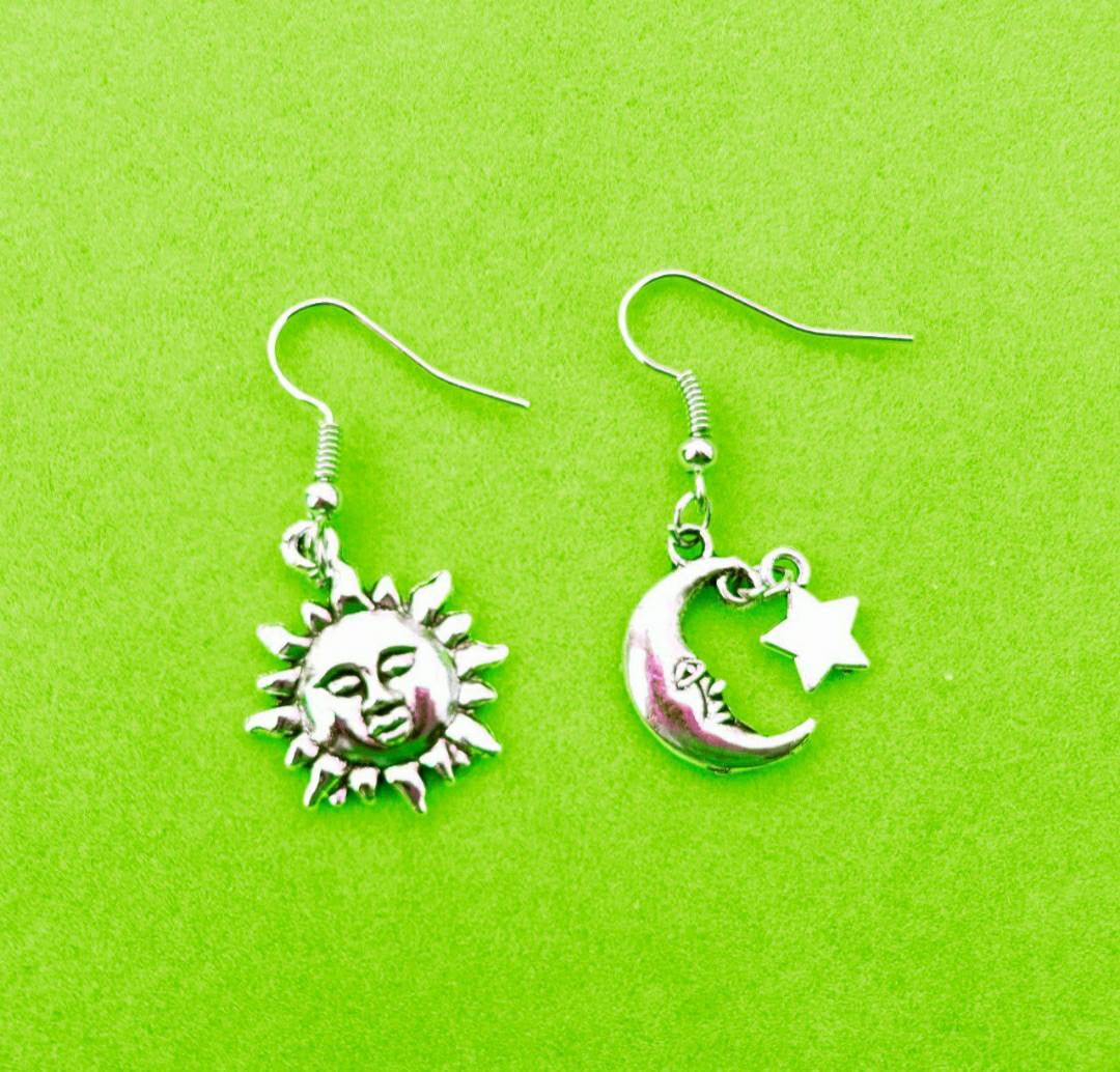 Sun Moon Stars Dangly Earrings