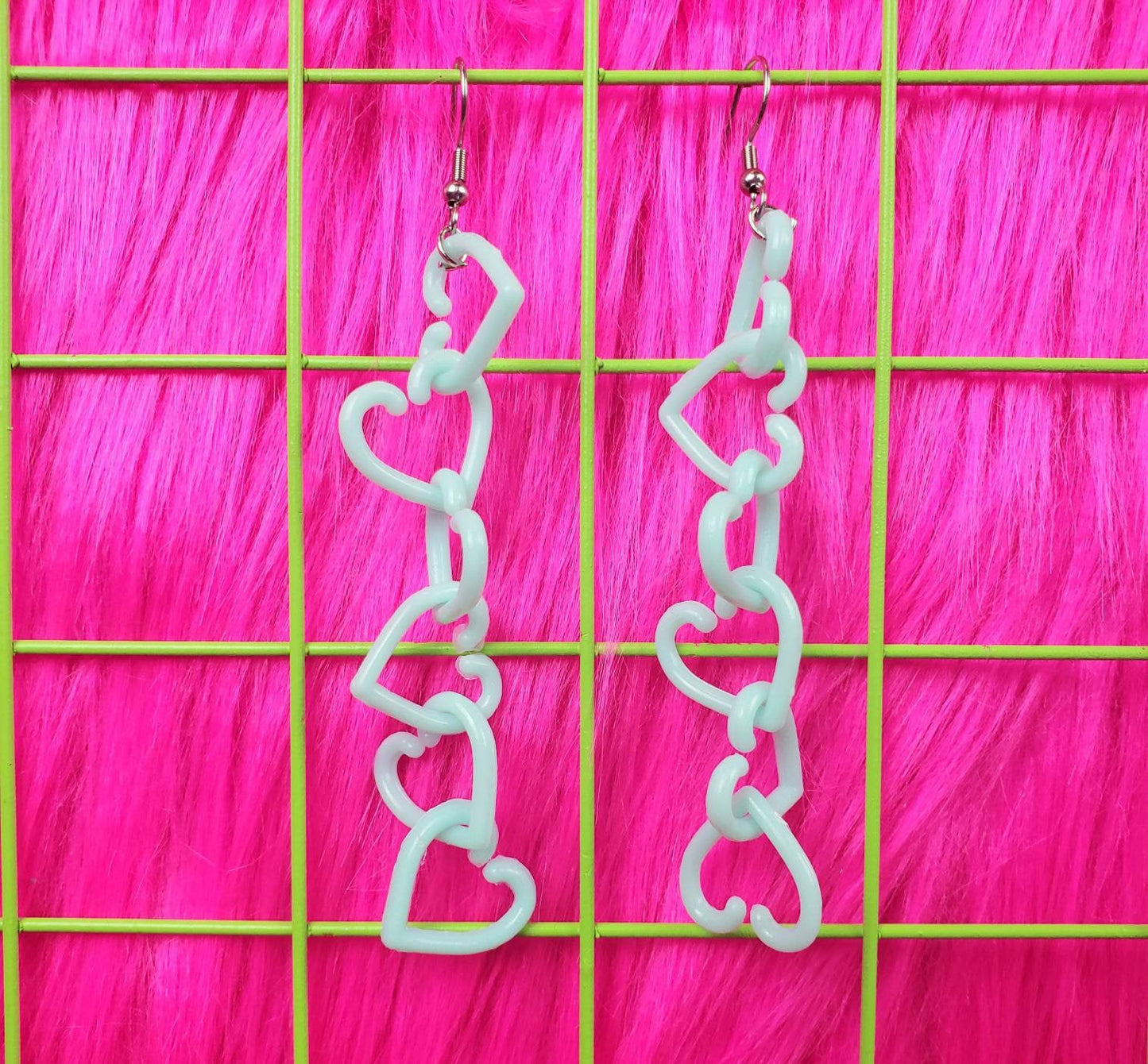 Pastel Blue Heart Chain Earrings