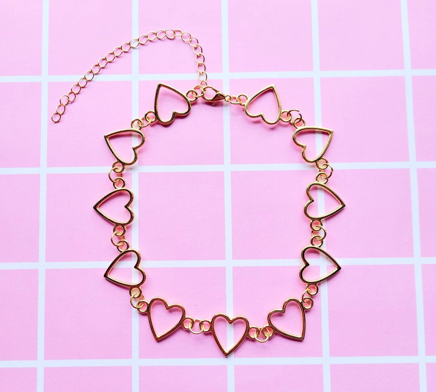 Gold Hollow Heart Choker Necklace