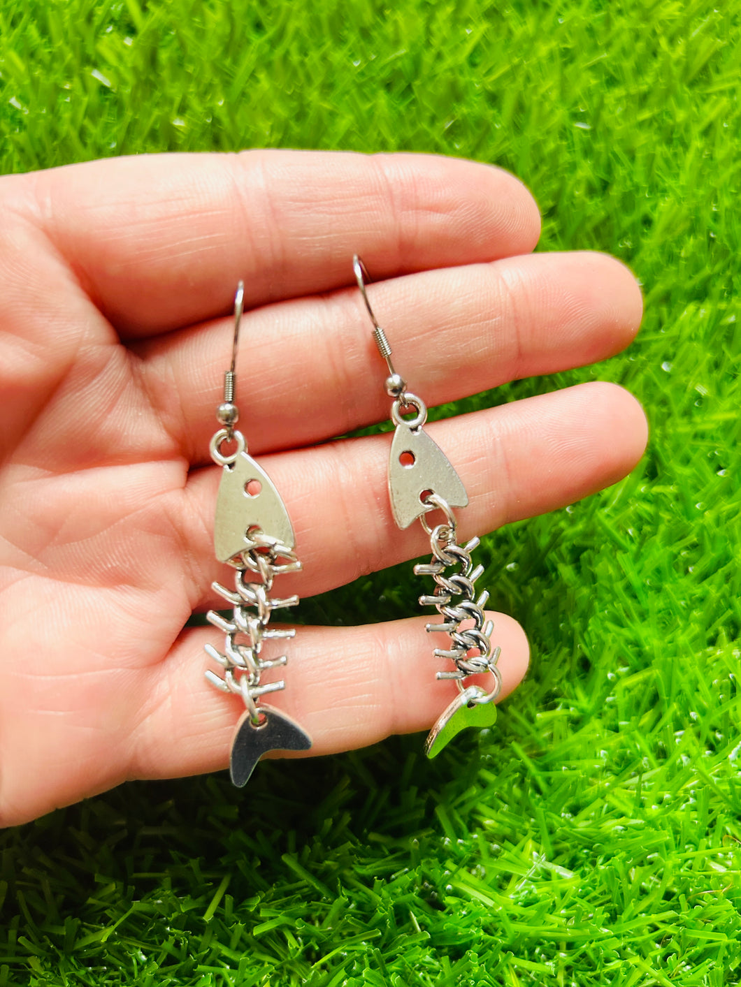 Silver Fish Bone Earrings