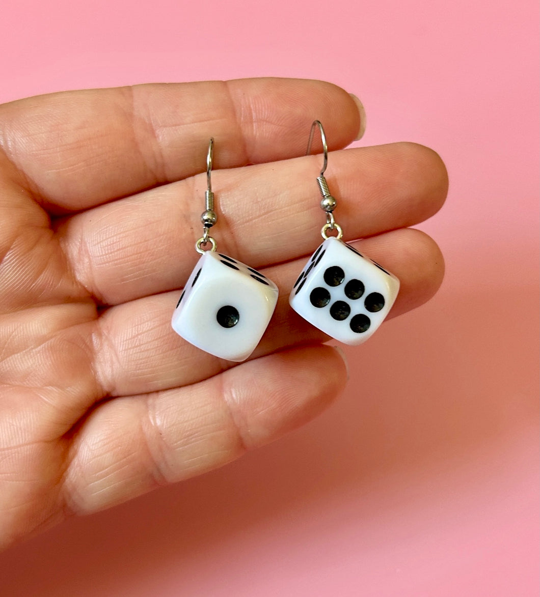 White Dice Earrings