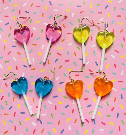 Glittery Heart Lollipop Earrings