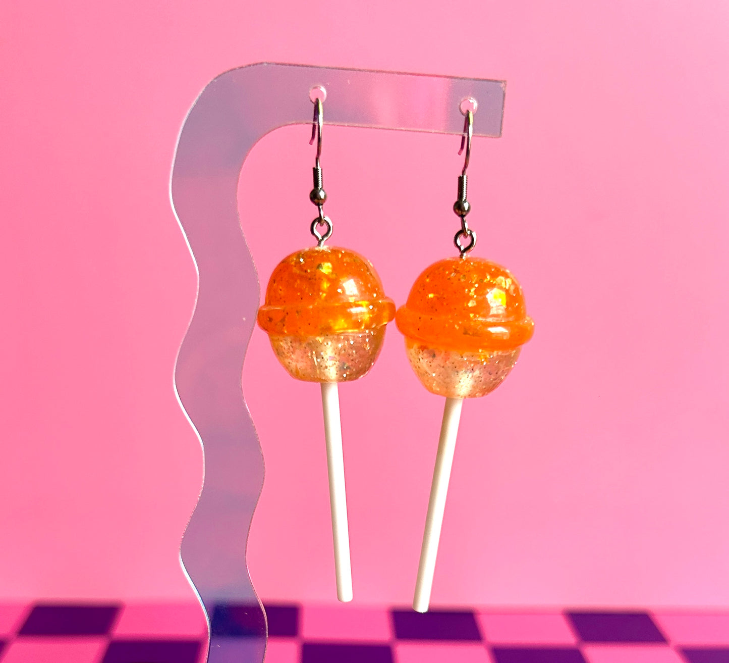 Glittery Orange Lollipop Earrings