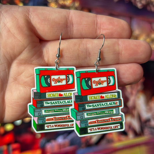 Christmas VHS Tape Earrings Or Necklace