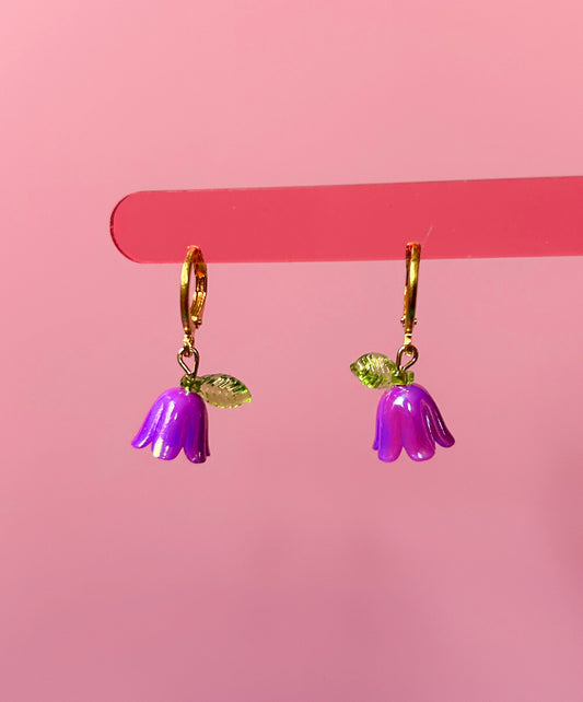 Gold Purple Tulip Earrings