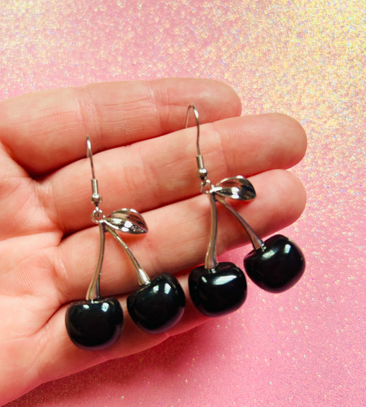 Silver Black Cherry Earrings