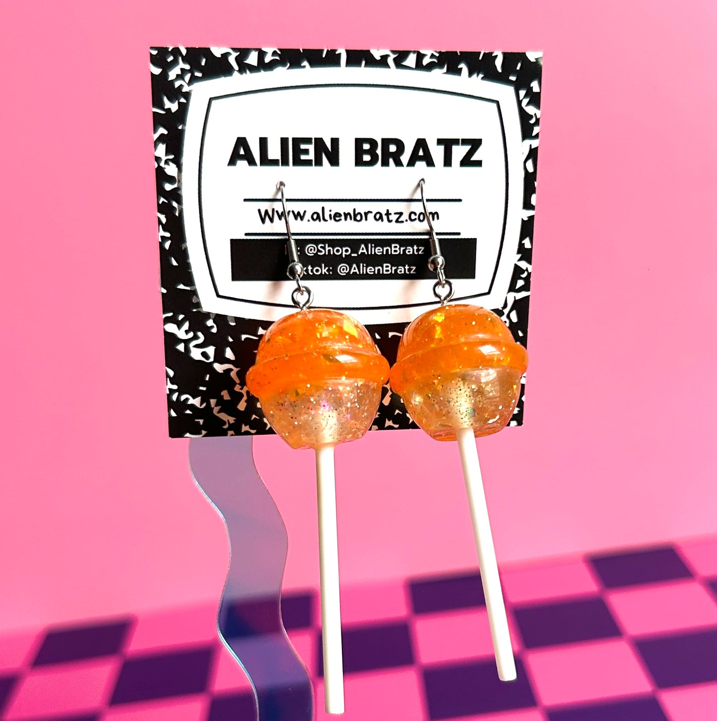 Glittery Orange Lollipop Earrings