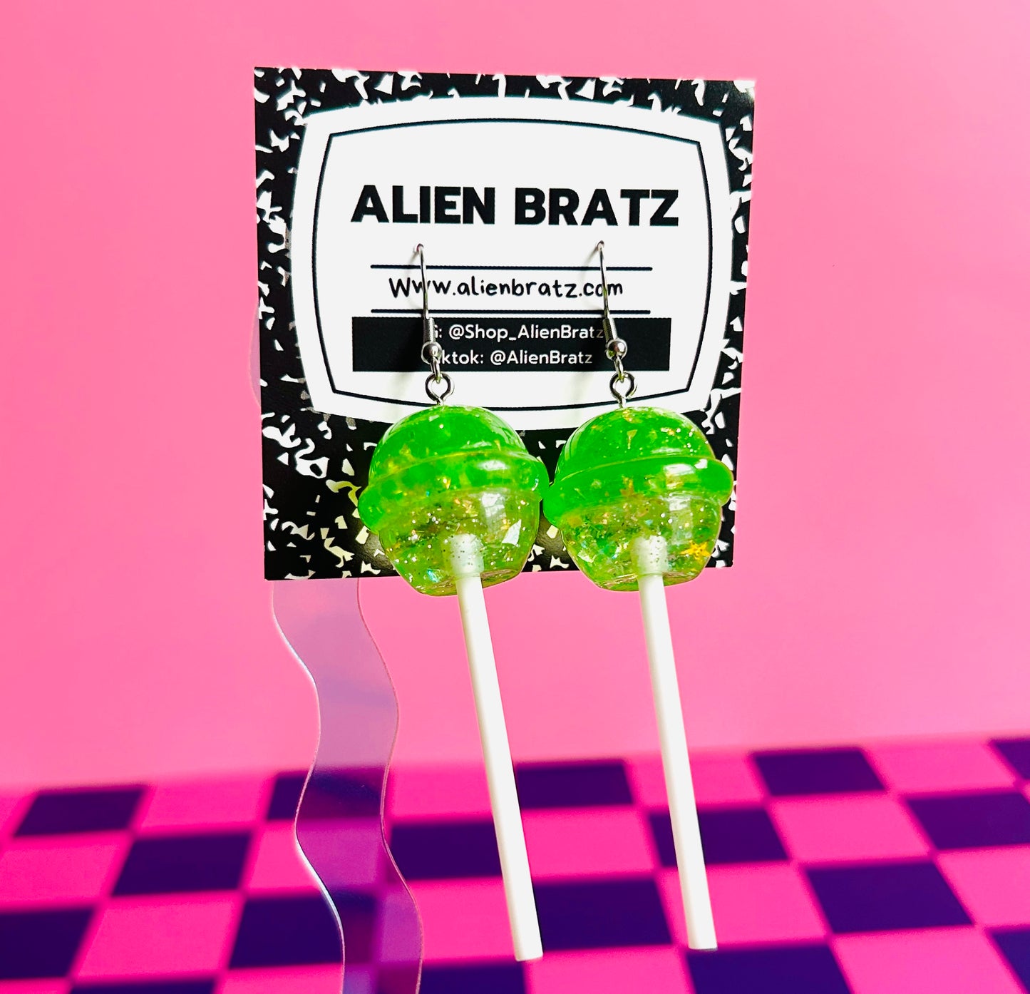 Glittery Green Lollipop Earrings