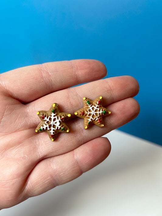 Gingerbread Cookie Star Stud Earrings