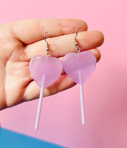 Pastel Purple Heart Lollipop Earrings