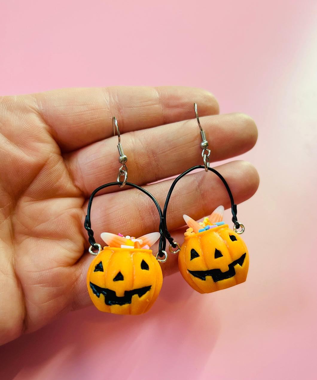 Pumpkin Trick or Treat Bucket Earrings