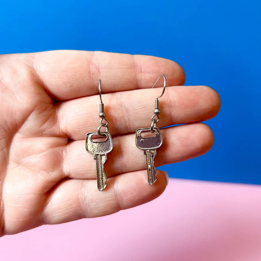 Silver Key Earrings