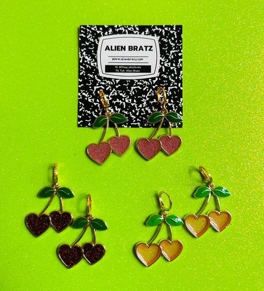 Gold Heart Cherry Earrings