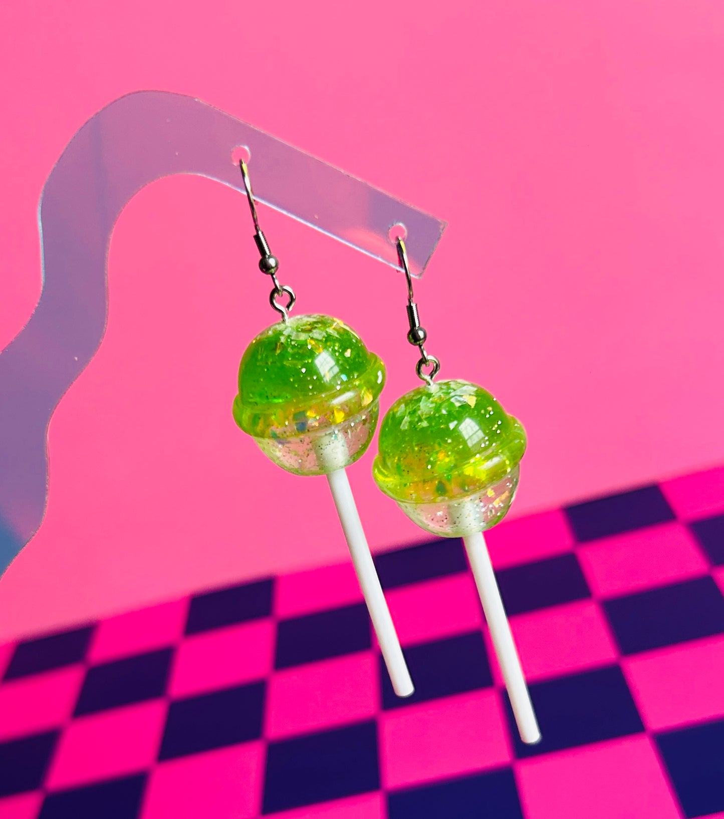 Glittery Green Lollipop Earrings