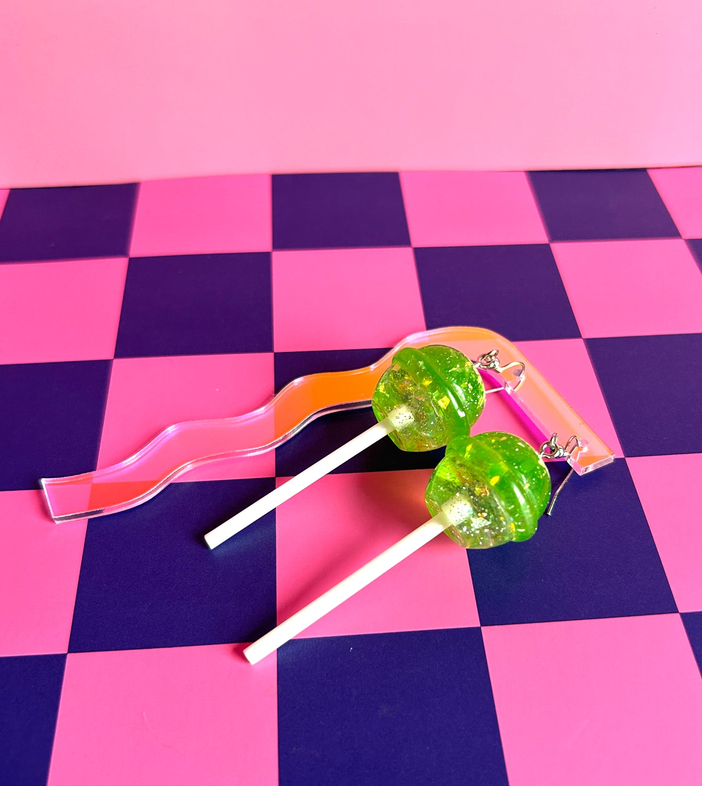 Glittery Green Lollipop Earrings
