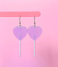 Load image into Gallery viewer, Pastel Purple Heart Lollipop Earrings
