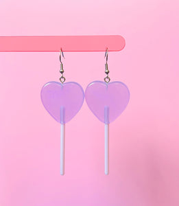 Pastel Purple Heart Lollipop Earrings