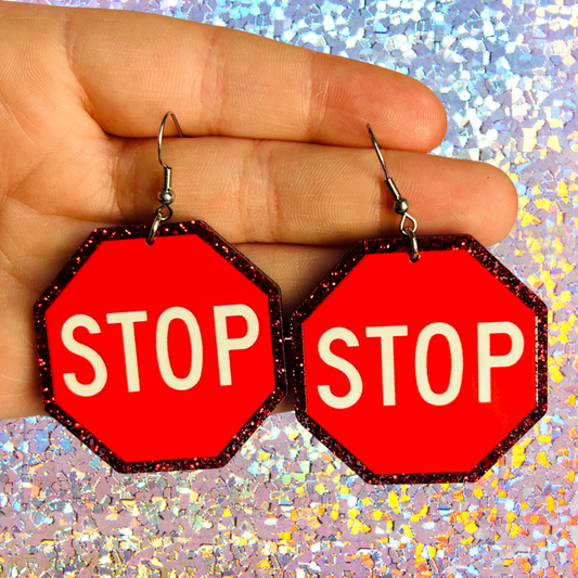 Glittery Stop Sign Earrings Or Necklace