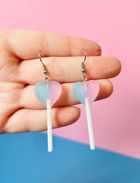 Glittery Blue and Purple Lollipop Earrings