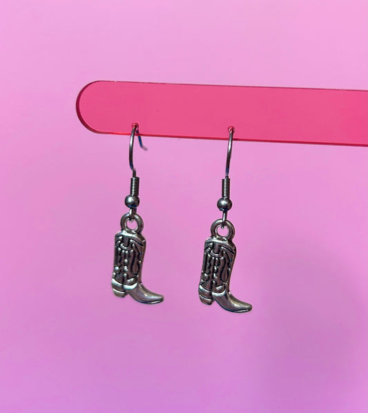 Silver Cowboy Boots Earrings