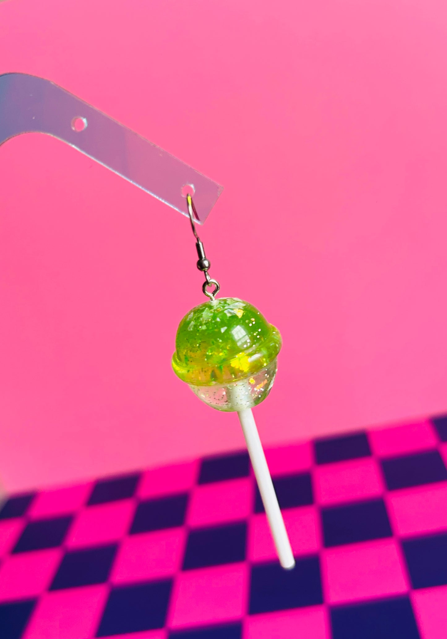Glittery Green Lollipop Earrings