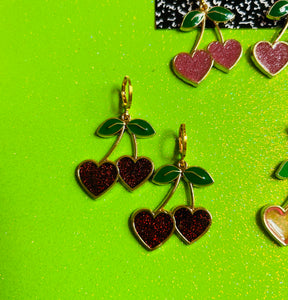 Gold Heart Cherry Earrings