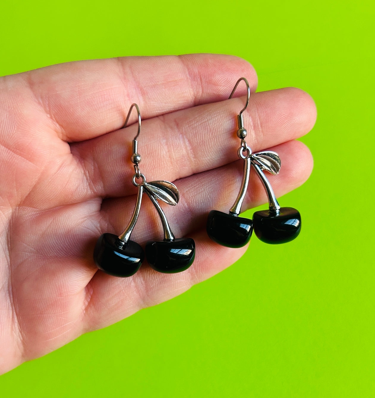 Silver Black Cherry Earrings