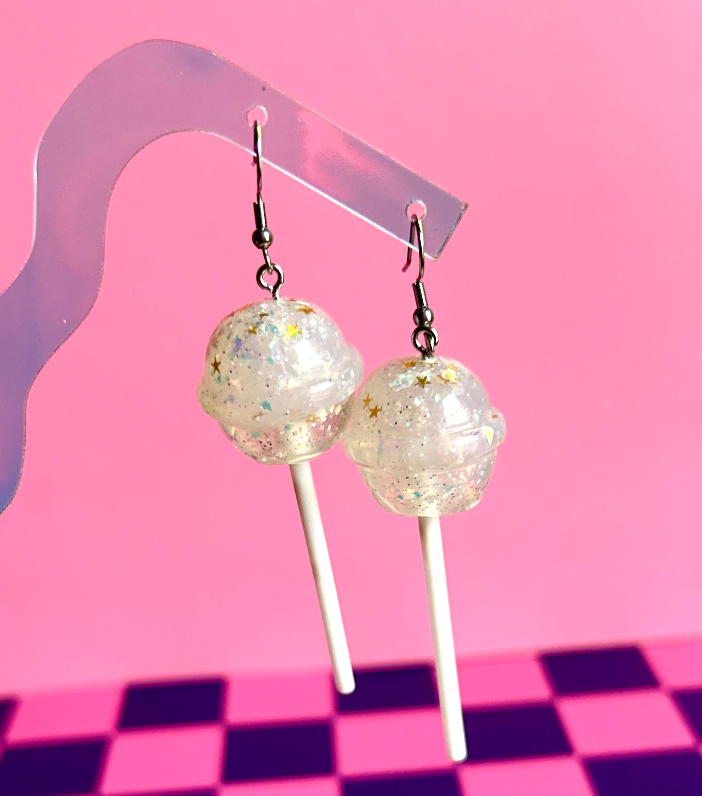 Glittery White Lollipop Earrings