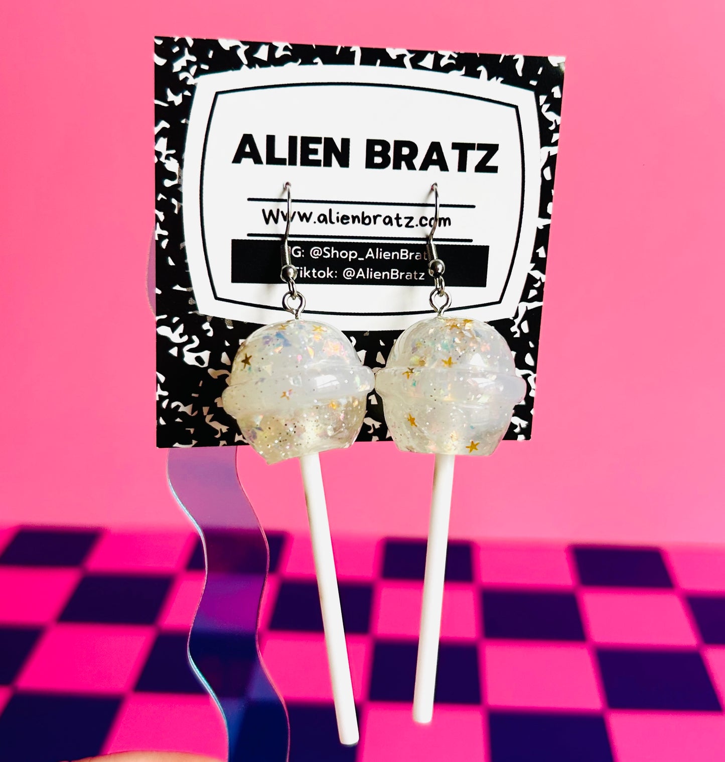 Glittery White Lollipop Earrings