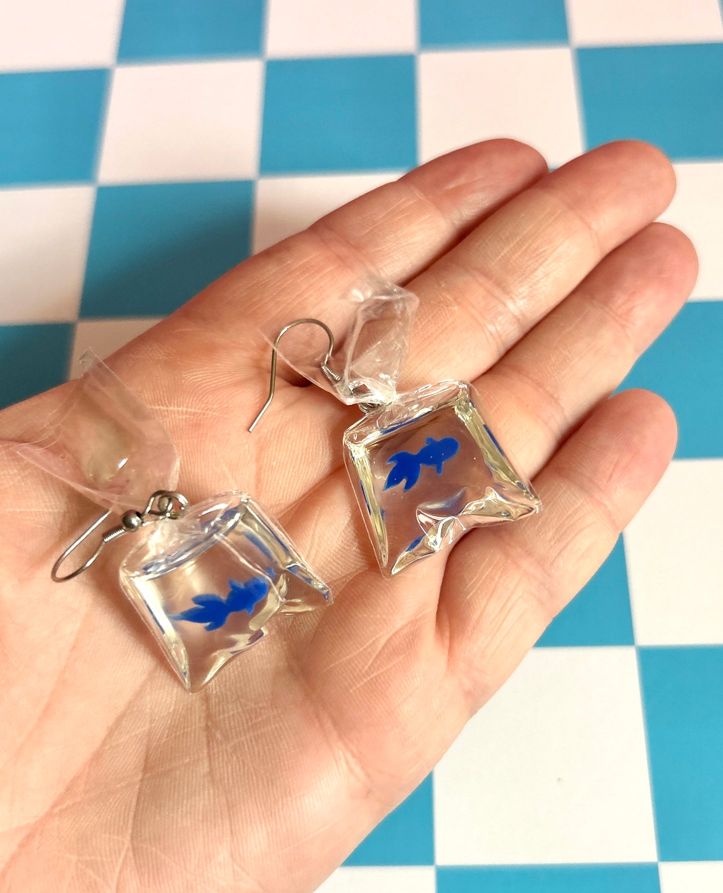 Blue Goldfish In A Bag Earrings