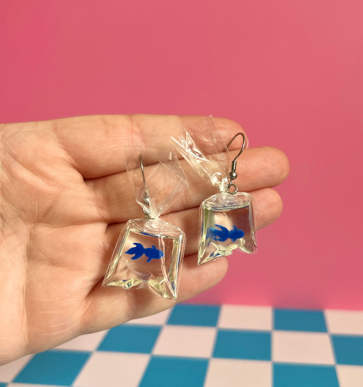 Blue Goldfish In A Bag Earrings