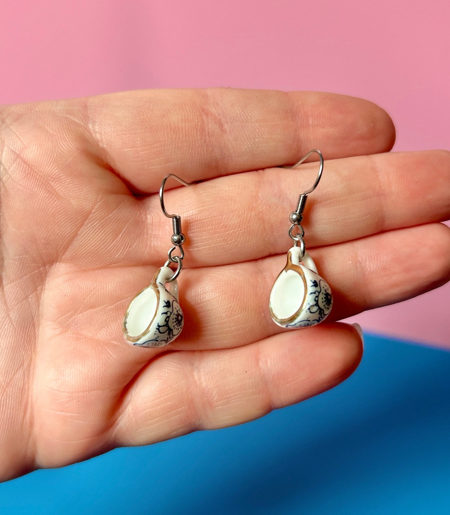 Tiny Ceramic Teacup Earrings