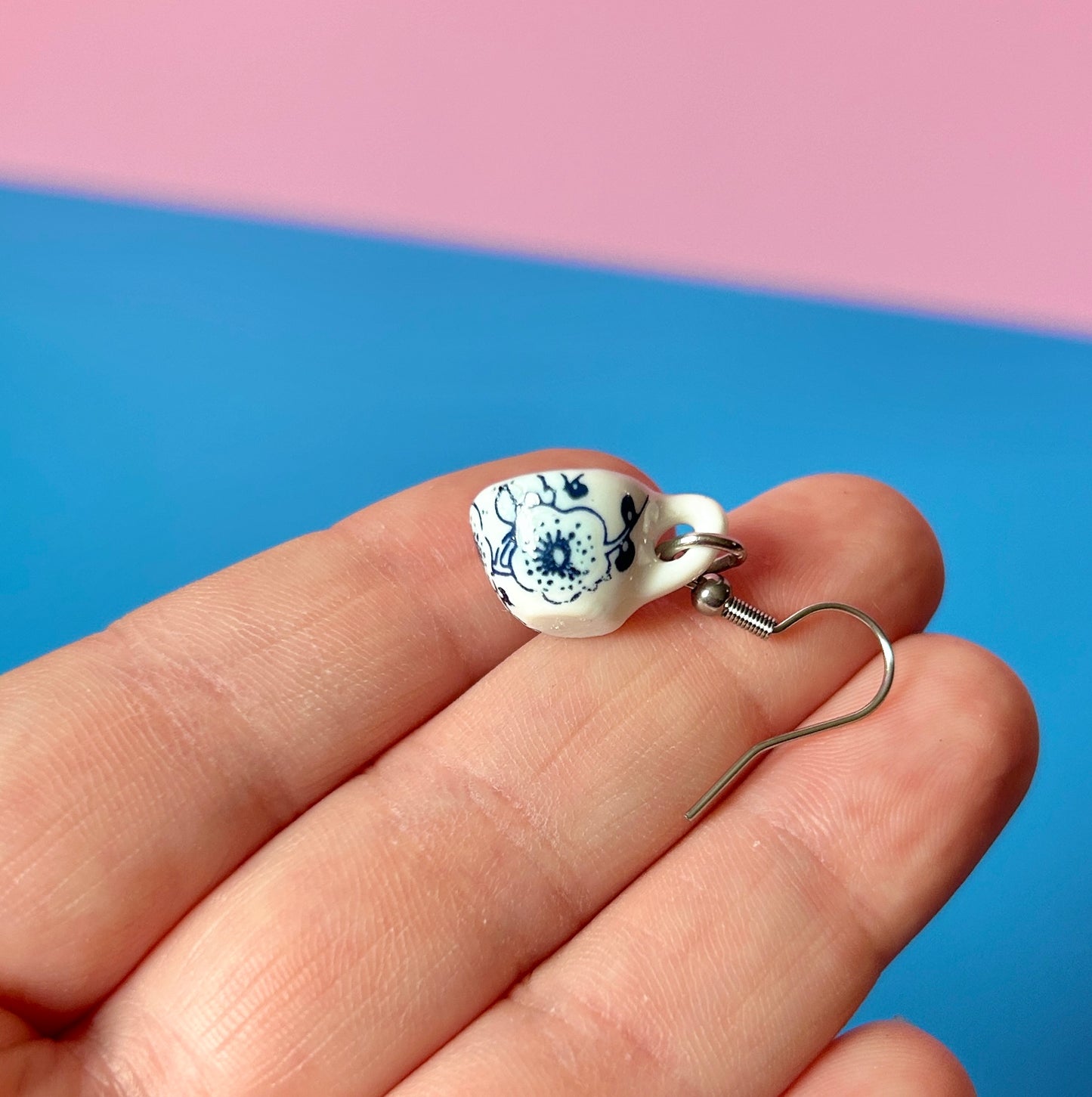 Tiny Ceramic Teacup Earrings