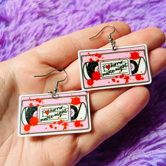 I Love Horror Movie Night Earrings Or Necklace