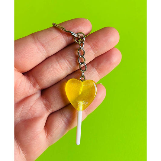 Yellow Heart Lollipop Keychain