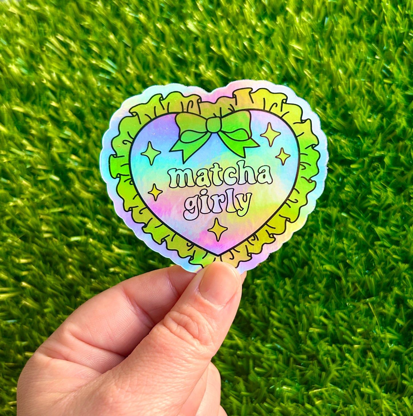 Holographic Matcha Girly Sticker