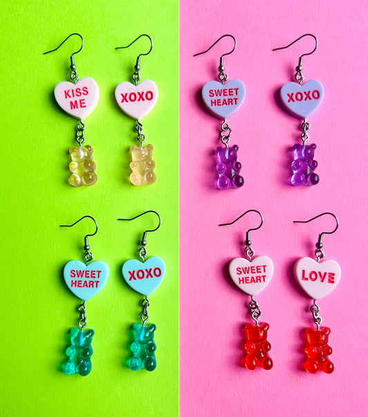 Conversation Heart Gummy Bear Earrings